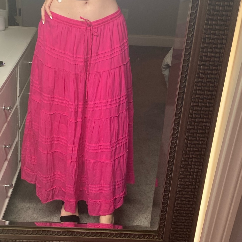 Kim Rogers Cotton midi skirt PINK women’s size large summer flowy 100% cotton